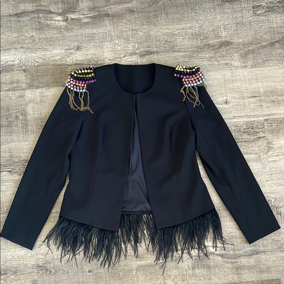 Calvin Klein Black Blazer with Beaded Shoulders - Picture 2 of 10
